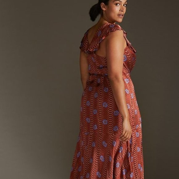 Anthropologie Ruffle-Sleeve Printed-Wrap Maxi Dress - Picture 4 of 9